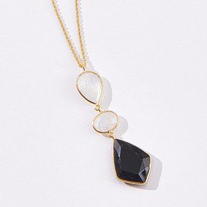 18K Black Onyx Rainbow Moonstone Necklace